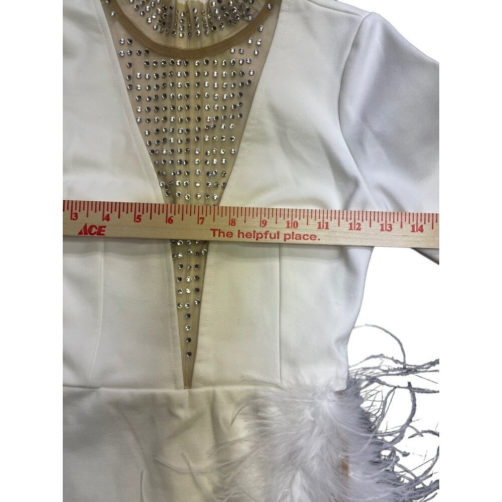 Fashion Nova Trust Fund Please Women's Dress V-Neck Rhinestones Feather Trim XS - Picture 8 of 11